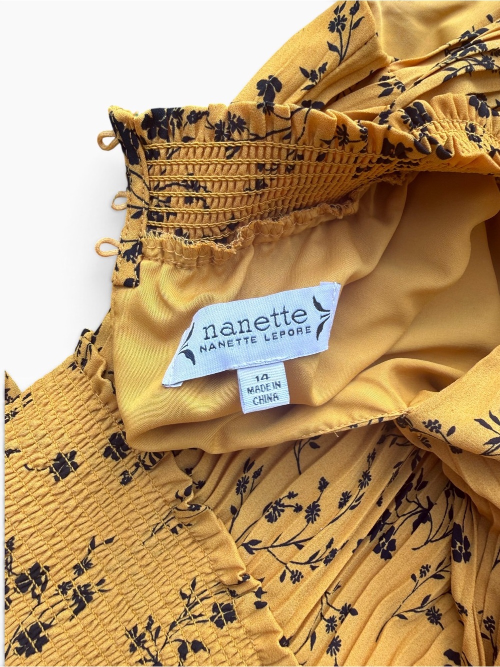 Nanette Lepore Mustard Yellow Floral Pleated Midi Dress - Picture 5 of 6